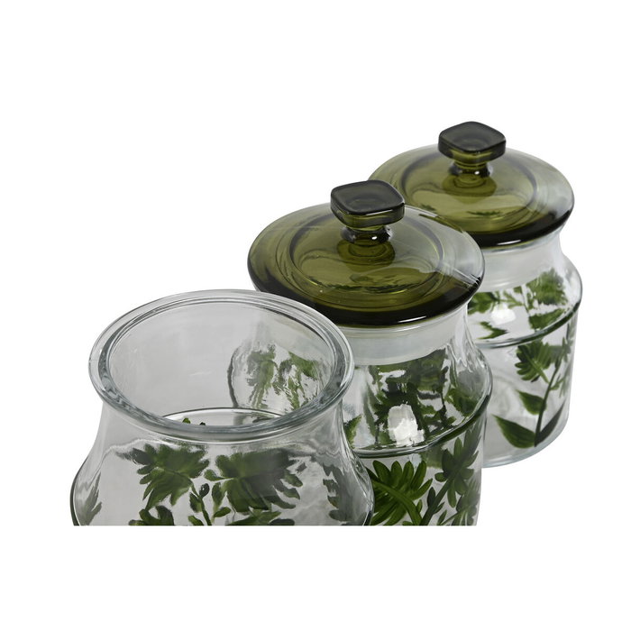 DKD Home Decor Set de 3 Botes de Cristal Botánico Verde