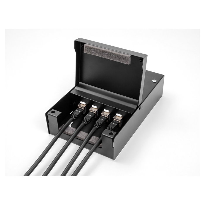 DeLOCK Caja de Punto de Consolidación 4 Puertos para Módulos Keystone, Caja de Distribución en Metal Negro IP20 134x203x58 mm