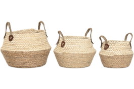 DKD Home Decor Set de 3 Cestas de Fibra Natural 41x41x37 cm
