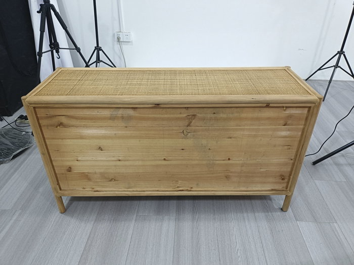 DKD Home Decor Aparador Abeto y Ratán Natural 120x40x65 cm