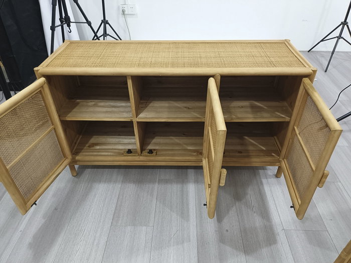 DKD Home Decor Aparador Abeto y Ratán Natural 120x40x65 cm