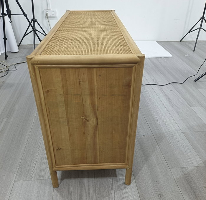 DKD Home Decor Aparador Abeto y Ratán Natural 120x40x65 cm
