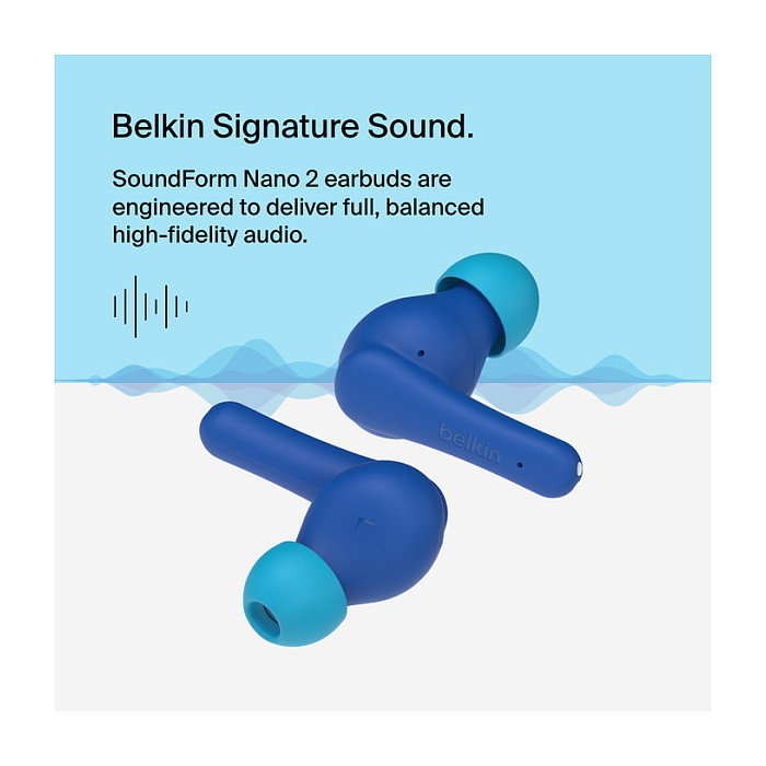 Belkin AUC011btBL Soundform Nano 2 Auriculares Inalámbricos Intraurales para Niños, Resistente al Agua IPX5, Bluetooth 5.3, 28h Batería, Azul