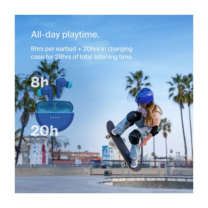 Belkin AUC011btBL Soundform Nano 2 Auriculares Inalámbricos Intraurales para Niños, Resistente al Agua IPX5, Bluetooth 5.3, 28h Batería, Azul