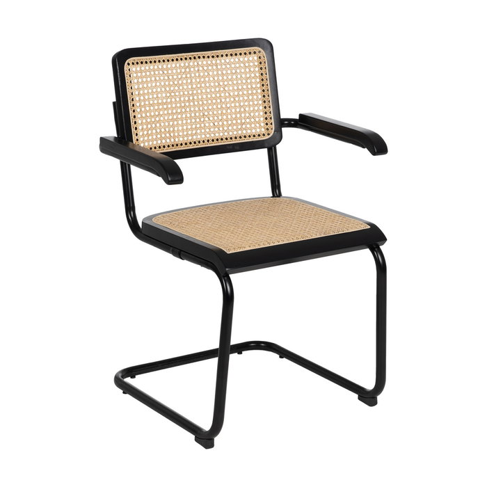 Silla Negro-Natural Madera-Ratán Salón 61,50 X 53 X 82,50 cm (Set de 2)