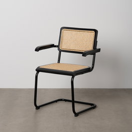 Silla Negro-Natural Madera-Ratán Salón 61,50 X 53 X 82,50 cm (Set de 2)