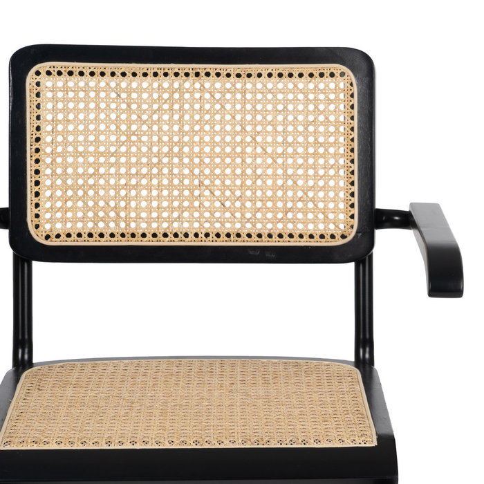 Silla Negro-Natural Madera-Ratán Salón 61,50 X 53 X 82,50 cm (Set de 2)