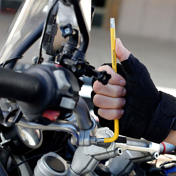 Workpro Juego de 9 Llaves Torx de Seguridad de Brazo Largo T10-T50 Acero Cromo-Vanadio Amarillo