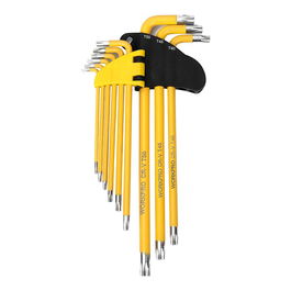Workpro Juego de 9 Llaves Torx de Seguridad de Brazo Largo T10-T50 Acero Cromo-Vanadio Amarillo