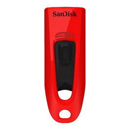 Sandisk ULTRA 64 GB USB FLASH DRIVE, USB 3.2 Gen 1, 100 MB/s Lectura, Rojo
