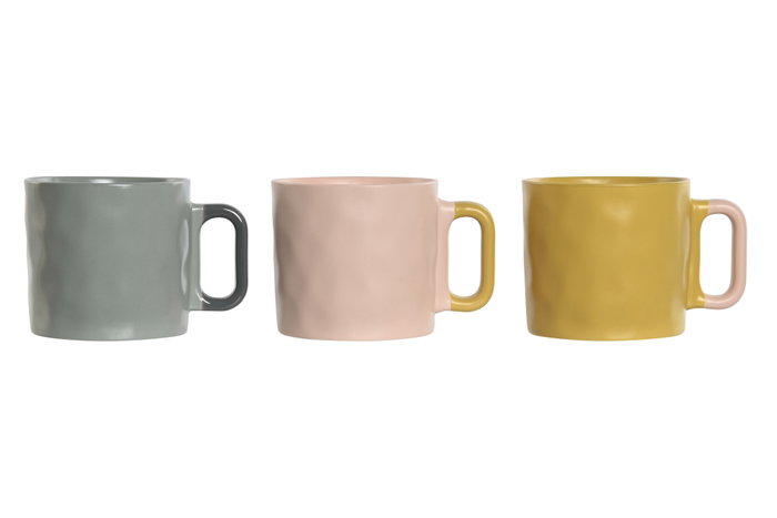 DKD Home Decor Juego de Tazas New Bone 400ml, Surtido de 3 Piezas DKD Home Decor Juego de Tazas New Bone 400ml, Surtido de 3 Piezas