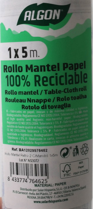 Algon Rollo Mantel Retro-2 C/Mandril 1 x 5 Metros (16 Unidades)
