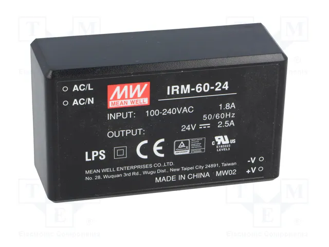 MEAN WELL IRM-60-24 Convertidor AC/DC 60W 24V 2,5A MEAN WELL IRM-60-24 Convertidor AC/DC 60W 24V 2,5A