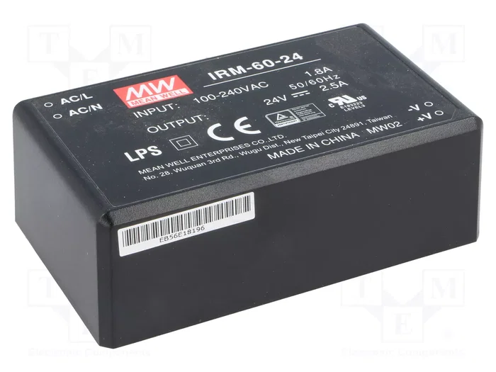 MEAN WELL IRM-60-24 Convertidor AC/DC 60W 24V 2,5A MEAN WELL IRM-60-24 Convertidor AC/DC 60W 24V 2,5A