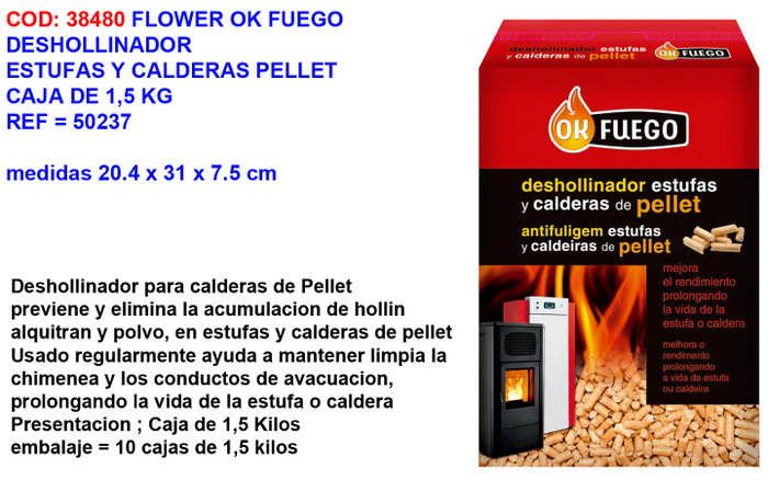 FLOWER Ok Fuego Deshollinador para Estufa y Caldera de Pellets 1,5 kg FLOWER Ok Fuego Deshollinador para Estufa y Caldera de Pellets 1,5 kg