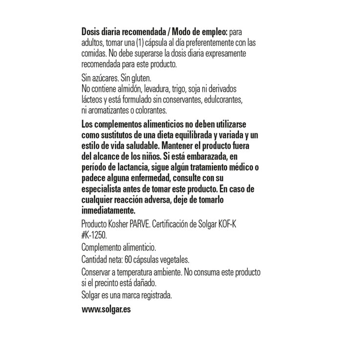 SOLGAR Vitamina D3 600 UI 15 mcg 60 cápsulas vegetales SOLGAR Vitamina D3 600 UI 15 mcg 60 cápsulas vegetales