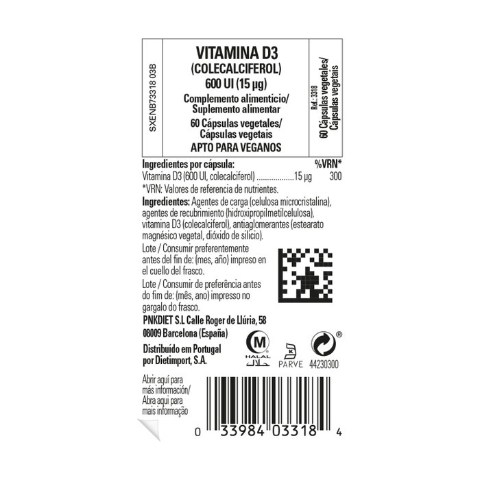 SOLGAR Vitamina D3 600 UI 15 mcg 60 cápsulas vegetales SOLGAR Vitamina D3 600 UI 15 mcg 60 cápsulas vegetales