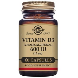 Vitamina D3 (Colecalciferol) Solgar 600 iu 60 Cápsulas