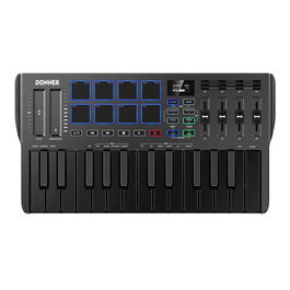 Donner Teclado Controlador MIDI USB DMK-25 PRO de 25 Teclas con Pantalla OLED y 4 Ruedas Innovadoras, Compatible con DAW