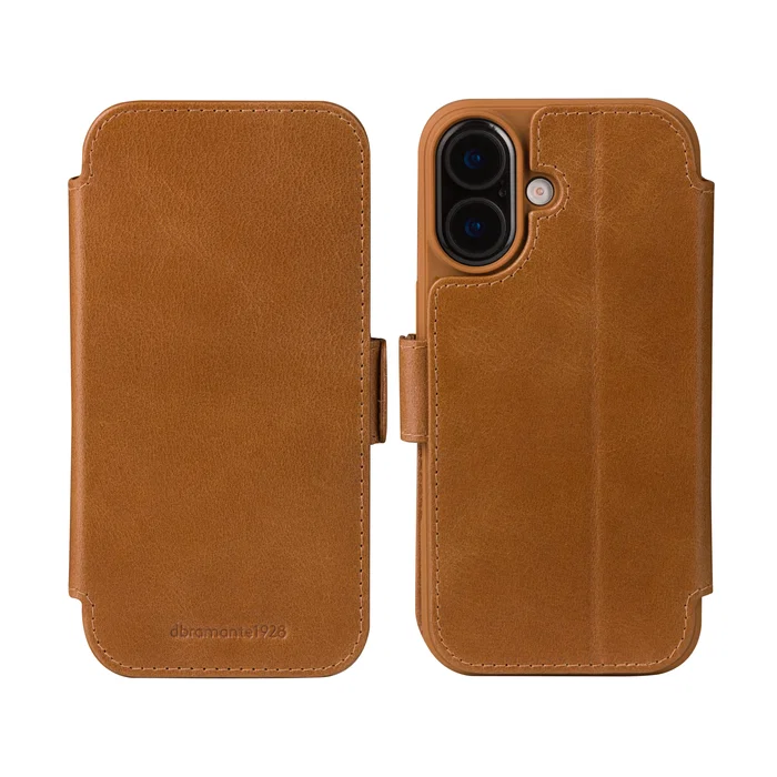 Dbramante1928 Copenhagen - Funda cartera con tapa de cuero de grano entero color bronceado para Apple iPhone 17, con soporte de sobremesa y 3 bolsillos para tarjetas