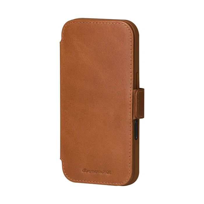 Dbramante1928 Copenhagen - Funda cartera con tapa de cuero de grano entero color bronceado para Apple iPhone 17, con soporte de sobremesa y 3 bolsillos para tarjetas
