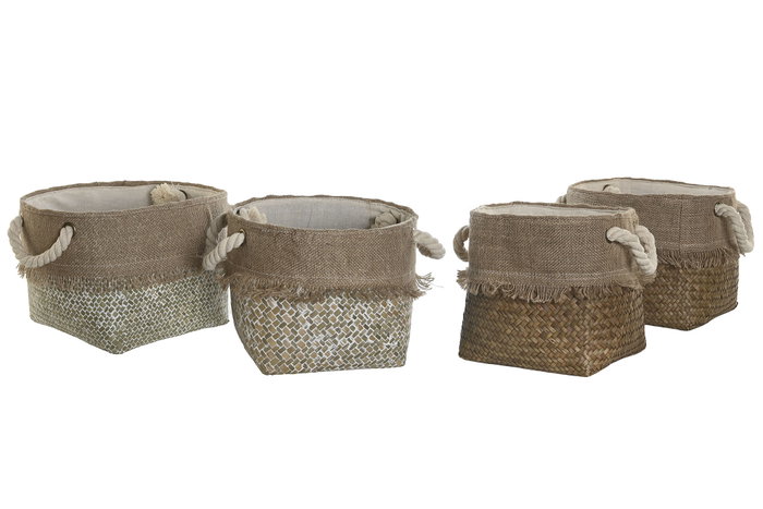 DKD Home Decor Cesta Mediterraneo Fibra Natural Marron Set de 2 DKD Home Decor Cesta Mediterraneo Fibra Natural Marron Set de 2