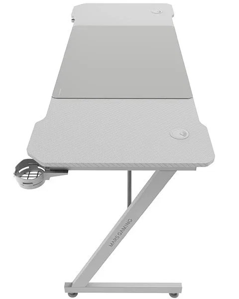 Mars Gaming Mesa Gaming MGD-X160 Blanca 160x60cm con Alfombrilla XXL, Soportes para Auriculares/Bebidas y Gestión de Cables, Estructura Metálica