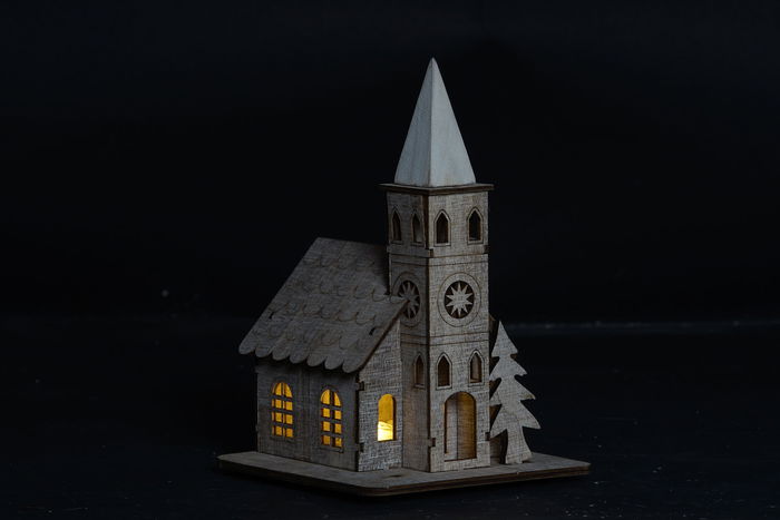DKD Home Decor Decoracion Navidad Iglesia Madera Led Marron 13.5 x 21 x 13.5 cm (2 Unidades)
