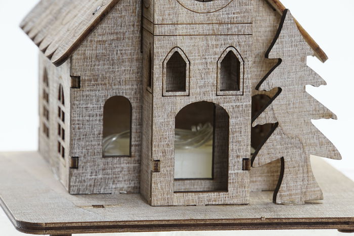 DKD Home Decor Decoracion Navidad Iglesia Madera Led Marron 13.5 x 21 x 13.5 cm (2 Unidades)