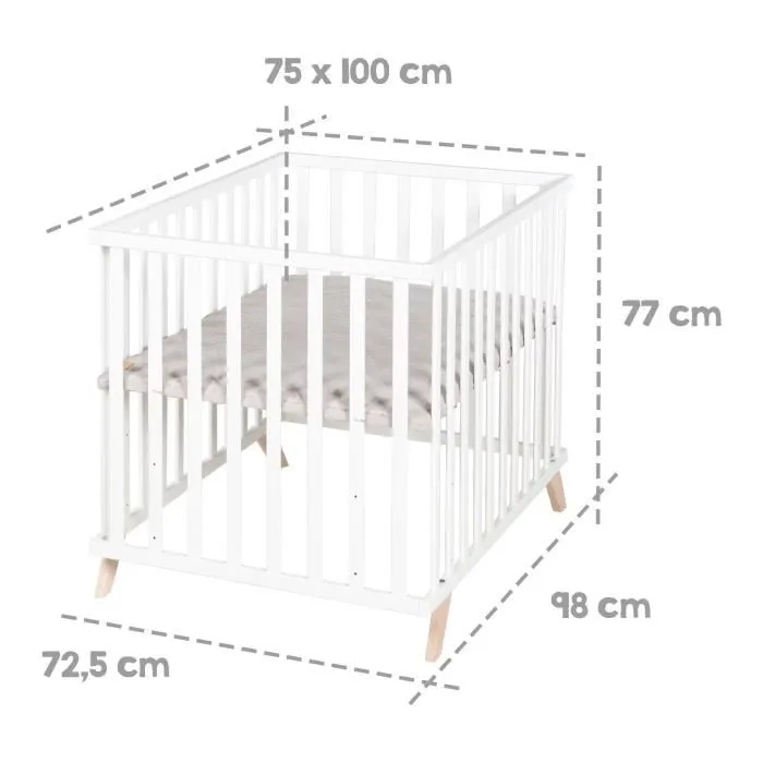 Roba ROB4005317333557 Parque Infantil 75 x 100 cm Gris con Alfombra de Juegos 'Lil Planet' Madera Lacada en Blanco