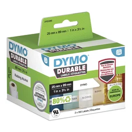 Dymo LW Durable Etiquetas de 25 mm x 89 mm, Blanco, 2 Rollos de 350 unidades