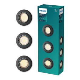 Philips Downlight empotrable redondo modelo Peridot, basculante, casquillo GU10 para LED, color negro, ø9 cm, pack de 3 unidades