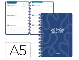 Liderpapel Agenda Escolar 2026-2027 Classic Espiral Semana Vista A5 Bilingüe Papel FSC 70g Azul Marino