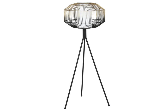 DKD Home Decor Lámpara de pie de hierro y algodón Negro y Dorado
