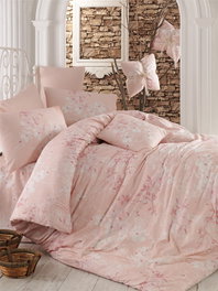 L'essentiel linge de maison Juego Funda Edredón Doble Ranforce Algodón 200x220 cm Rosa Salmón Blanco