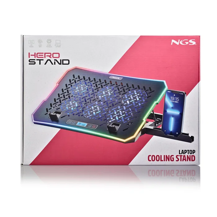 NGS Hero Stand Base de refrigeración para portátil hasta 15,6 pulg con 6 ventiladores y RGB