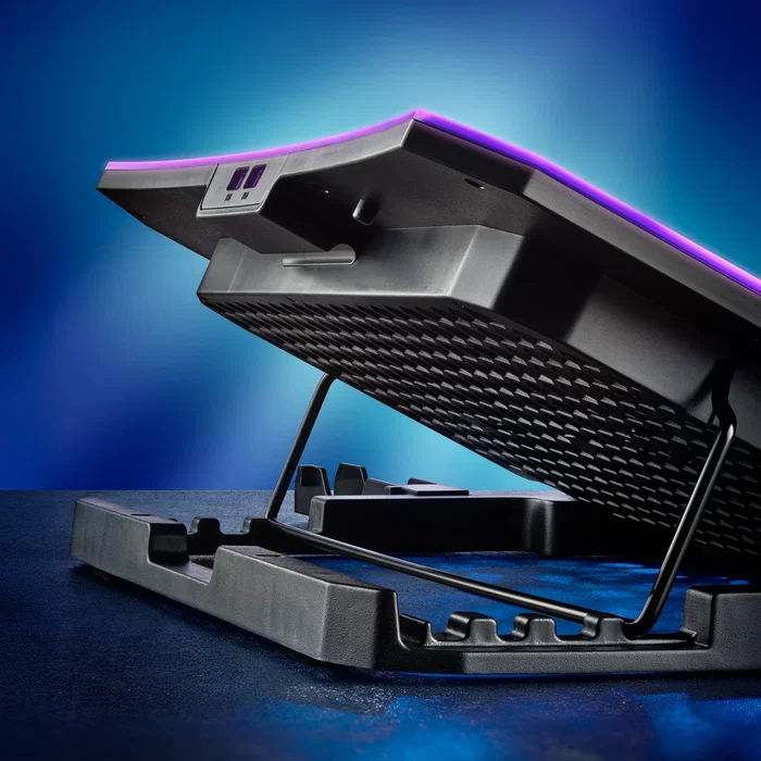 Ngs Base de Refrigeración para Portátil Hero Stand hasta 15.6", 6 Ventiladores LCD 2400 RPM, Ajuste de Altura, Luz RGB, Soporte para Smartphone, Negro