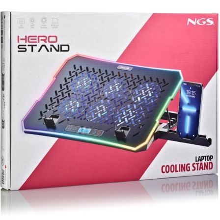 Ngs Hero Stand Base de refrigeración para portátiles hasta 15,6" 6 ventiladores pantalla LCD soporte Ngs Hero Stand Base de refrigeración para portátiles hasta 15,6" 6 ventiladores pantalla LCD soporte