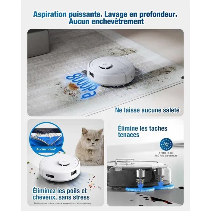 Ecovacs DEEBOT MINI Aspiradora Robot 9.000 Pa ZeroTangle 2.0 TrueMapping 2.0 Secado a 45° Vaciado Automático AAAVA47411