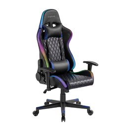 LogiLink Silla Gaming con Soporte Lumbar y Luces RGB, Negro/Azul
