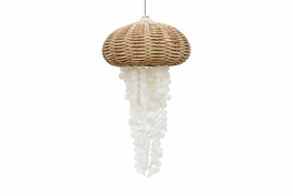 DKD Home Decor Lámpara de Techo Ratán y Conchas Medusa 51x51x95 cm