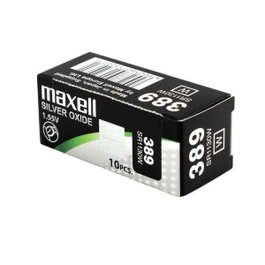 Maxell Micro Pilas Planas de Óxido de Plata 1,55V SR1130W 389, Caja de 10 Unidades