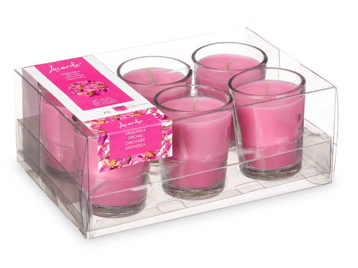 Acorde Set 6 Velas Vaso Vidrio Orquidea Rosa 16x6.5x11 cm (Set de 12)