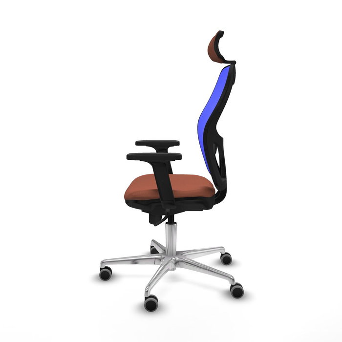 PIQUERAS Y CRESPO Silla de oficina Jorquera con mecanismo sincro, tela marrón y malla azul PIQUERAS Y CRESPO Silla de oficina Jorquera con mecanismo sincro, tela marrón y malla azul