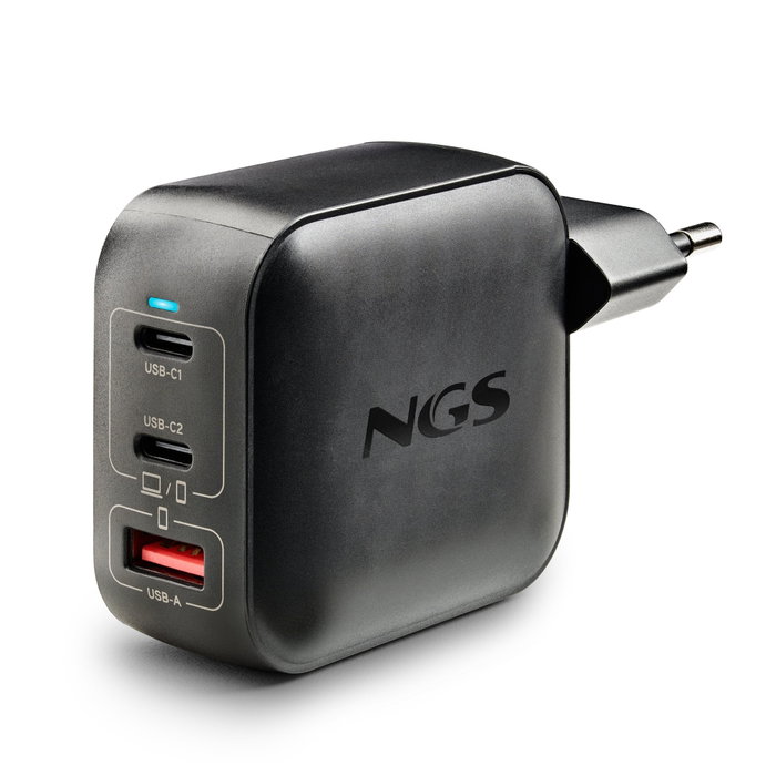 NGS Cargador de Pared GaN BUD 100W TINY Negro con 2 USB-C y 1 USB-A