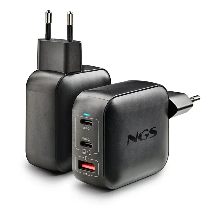 NGS Cargador de Pared GaN BUD 100W TINY Negro con 2 USB-C y 1 USB-A