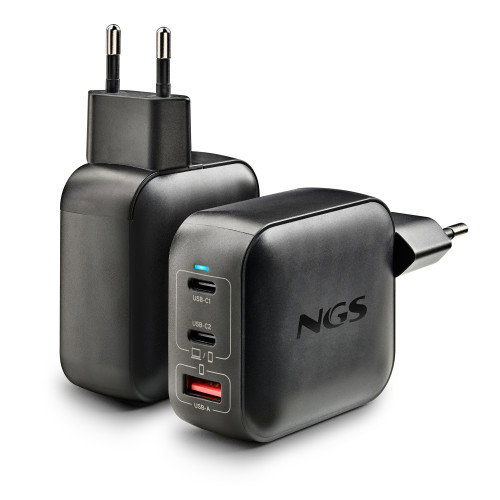 NGS Cargador de Pared GaN BUD 100W TINY Negro 100W 3 Puertos NGS Cargador de Pared GaN BUD 100W TINY Negro 100W 3 Puertos