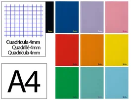 Liderpapel Libreta Smart A4 48 hojas 75g Cuadro 4mm con Margen Colores Surtidos
