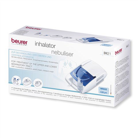 Beurer IH-21 Inhalador con Tecnología de Aire Comprimido, Ideal para Asma y Vías Respiratorias, Incluye Accesorios para Adultos y Niños