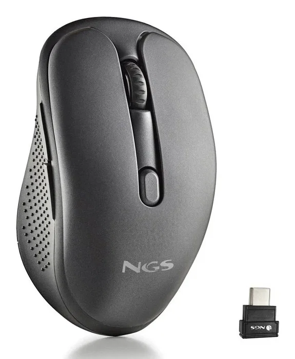 NGS Ratón Inalámbrico EVO JOT - RF 2.4GHz + Bluetooth 5.1 para 3 Dispositivos, Botones Silenciosos, 1600 DPI, Recargable, Diseño para Diestros, Negro